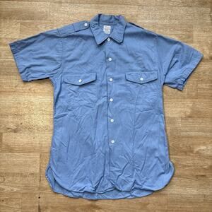 Vintage 40s 50s Elbeco Shirt Mens M Blue Uniform Sanforized Simpsons Cotton USA